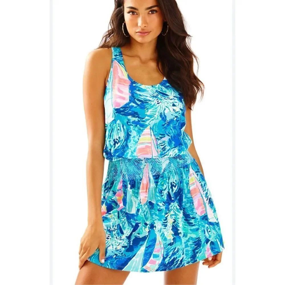 Lilly Pulitzer Tideline Sparkling Blue Hey Bay sailboat XS tank dress
